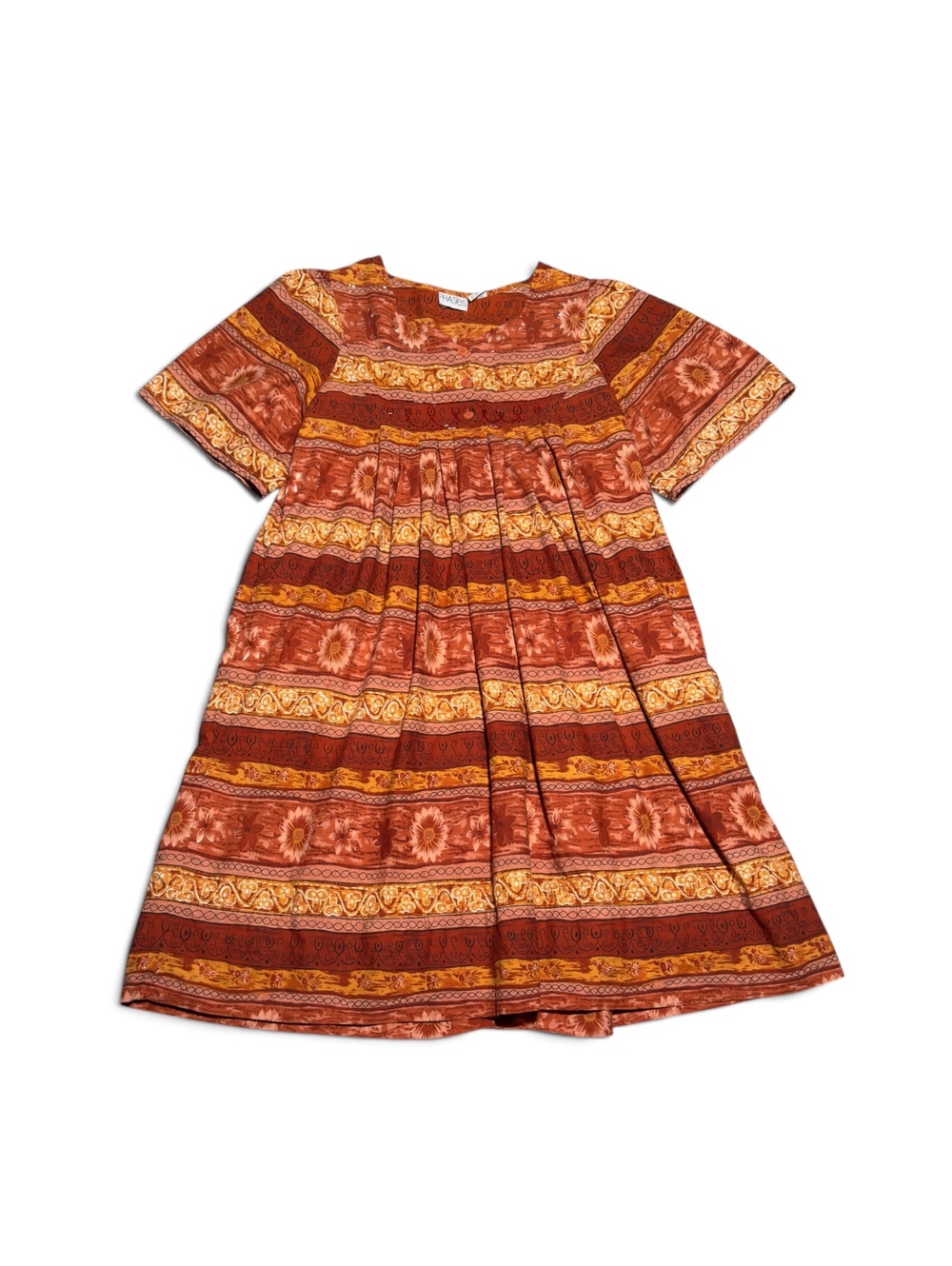 Vintage Phases Cotton Orange and Red Patterned Dress Size Large Made in Nepal